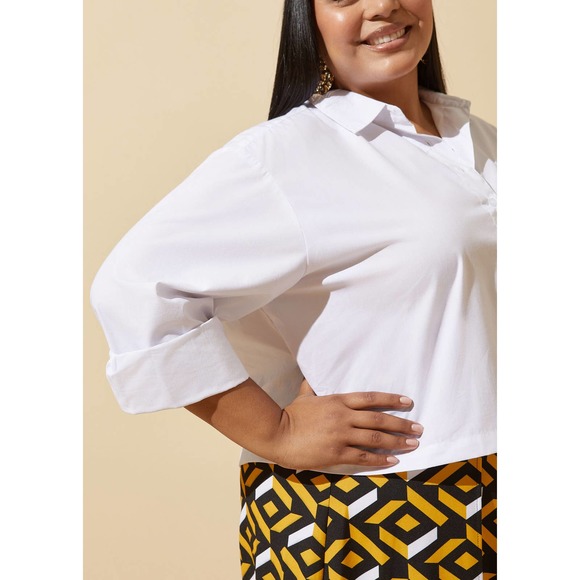 Ashley Stewart Tops - NWT Ashley Stewart White Cropped Cotton Blend Career Shirt Plus Size: 14/16 (1X)